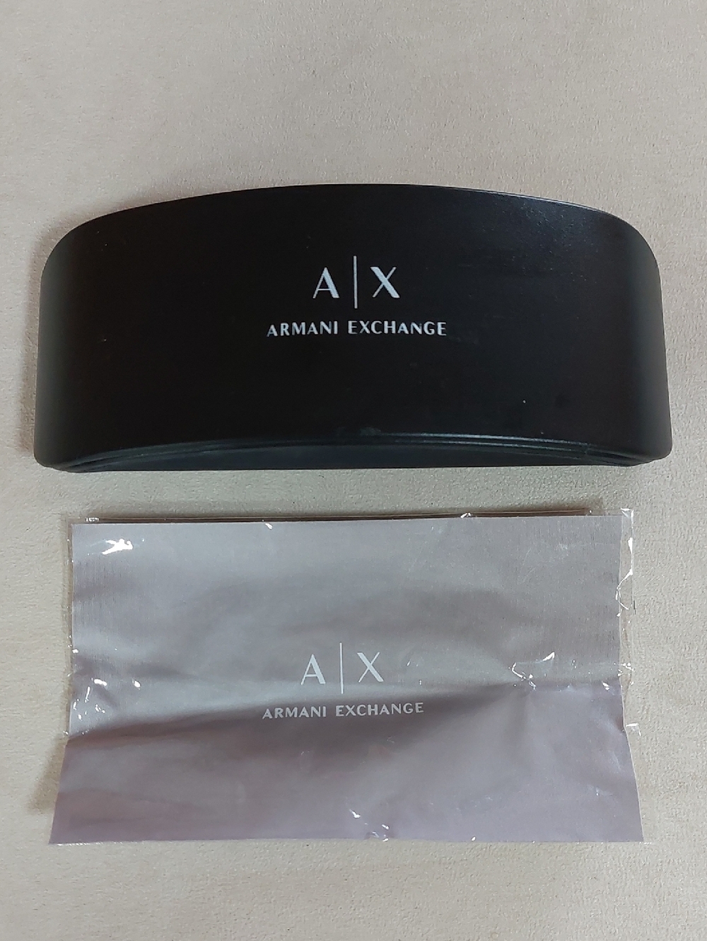 Armani Exchange Black Eyewear Case with Gray Branded Cloth